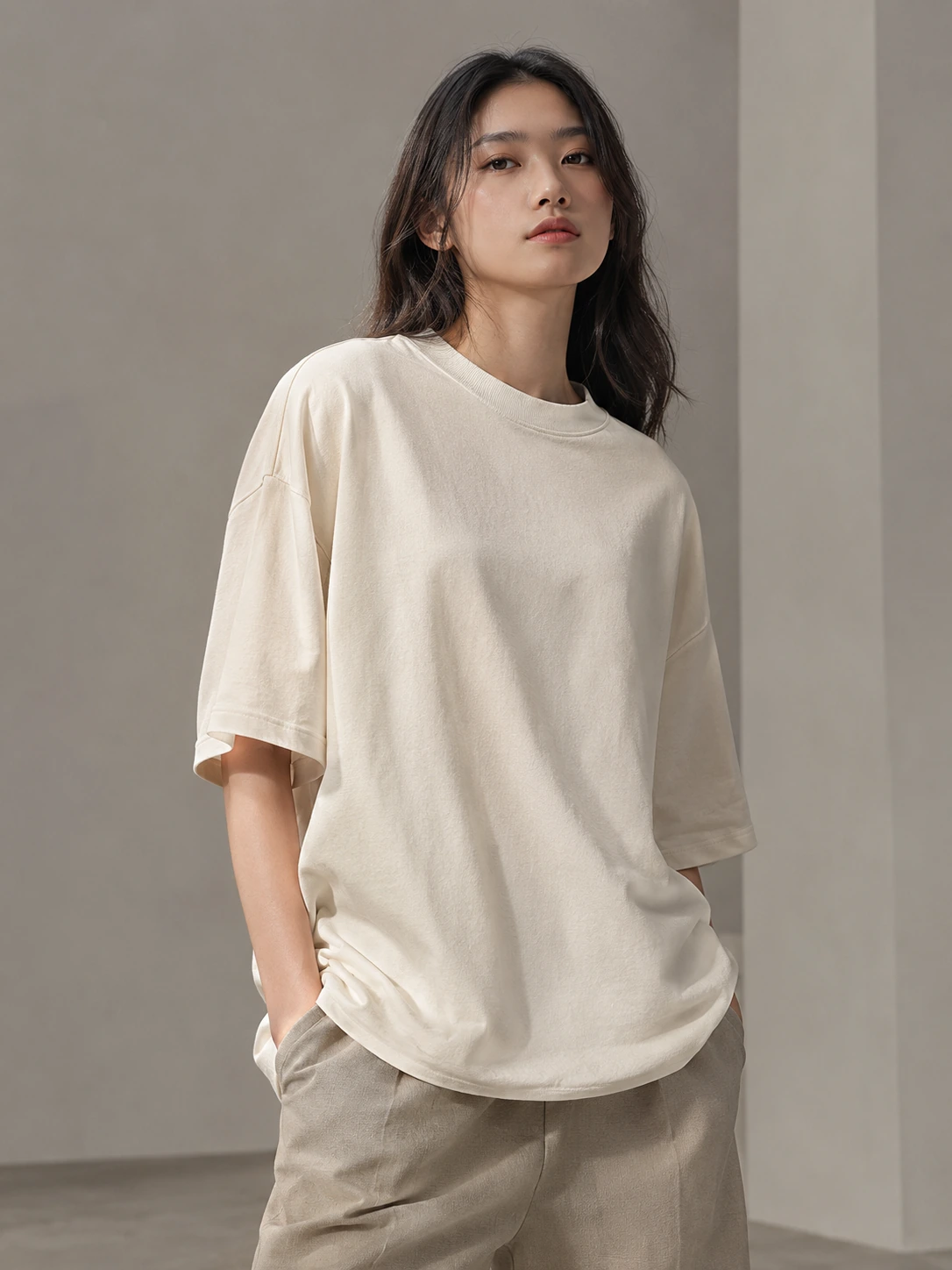 NEUTRAL slim fit beige T-shirt